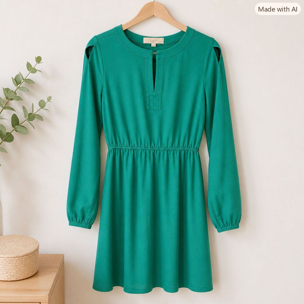 LOFT Green Long-Sleeve Keyhole Waist Dress  sizeSP